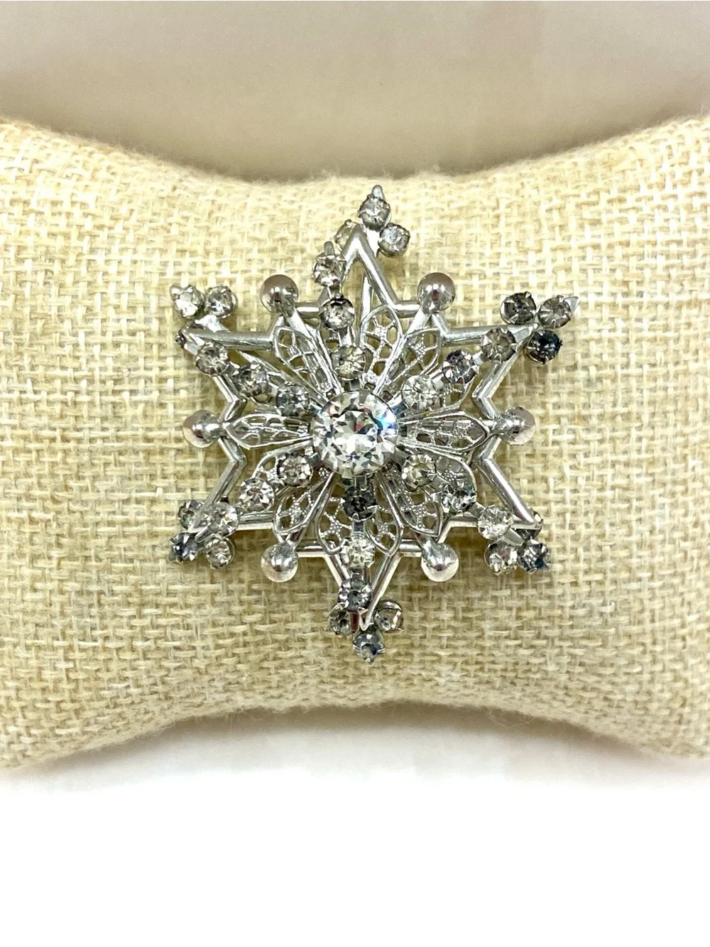Crystal Snowflake Brooch Pin - Silver Crystal Accent